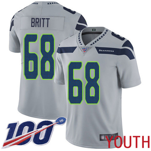 Seattle Seahawks Limited Grey Youth Justin Britt Alternate Jersey NFL Football #68 100th Season Vapor Untouchable->youth nfl jersey->Youth Jersey